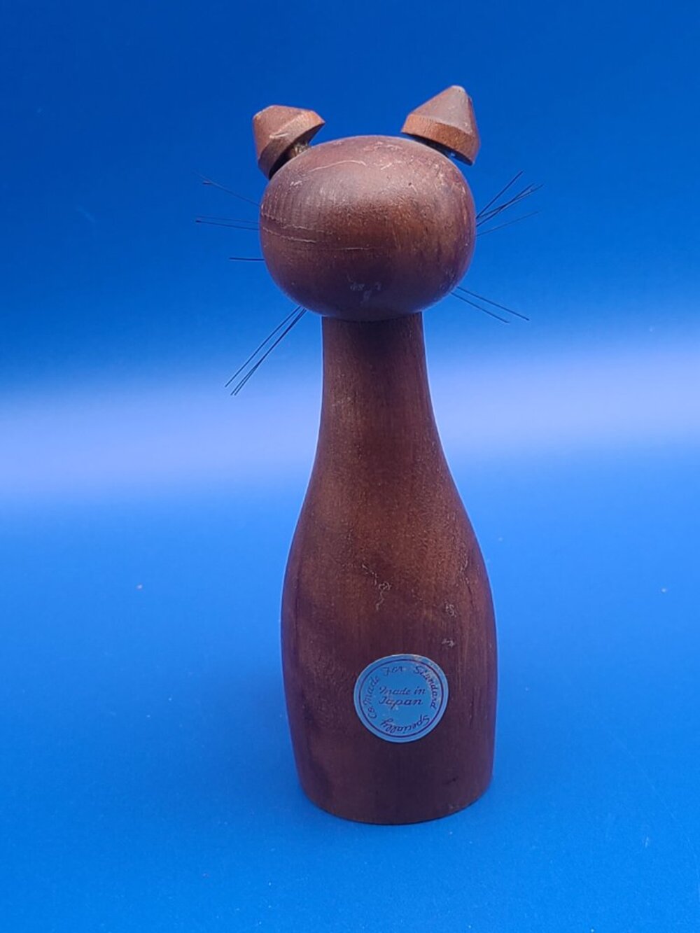 MCM Teak Wood Cat Toothpick Holder Standard Specialty Japan w Sticker - Picture 4 of 9